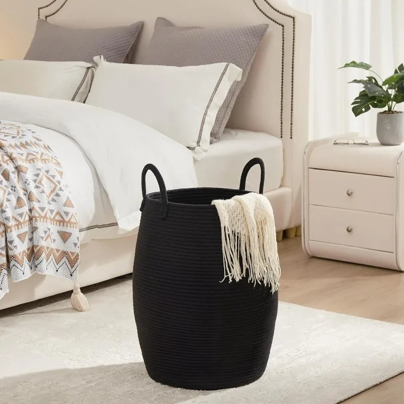 Grand panier de rangement en coton tressé – Style bohème