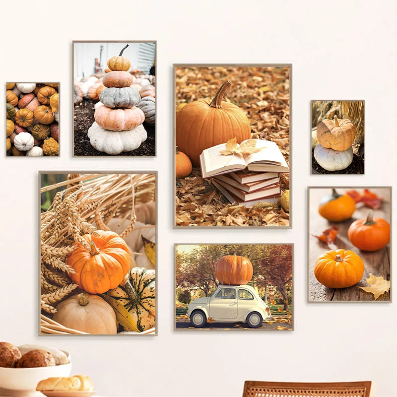 Affiches Décoratives d’Automne – Paysages, Citrouilles & Feuilles Dorées