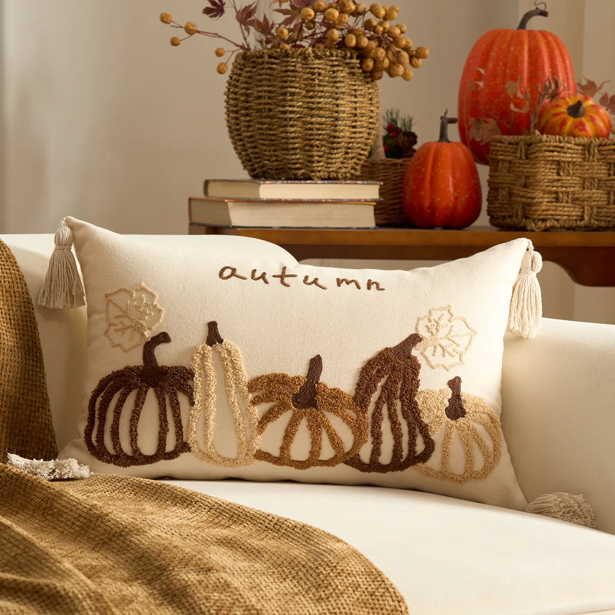 Housse de Coussin Citrouille – Collection Automne 🍂🎃