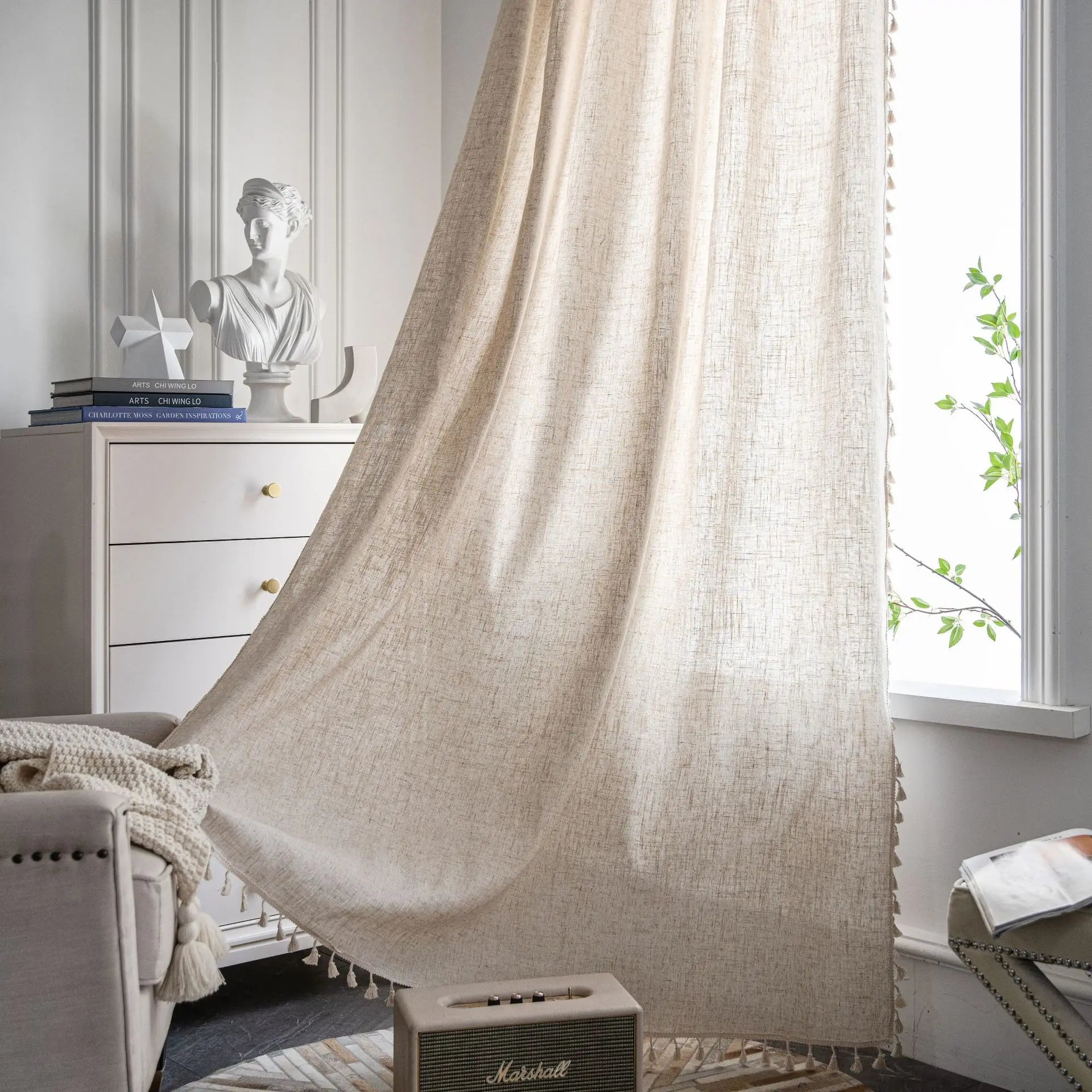 Rideau en Lin Bohème avec Franges – Élégance Naturelle