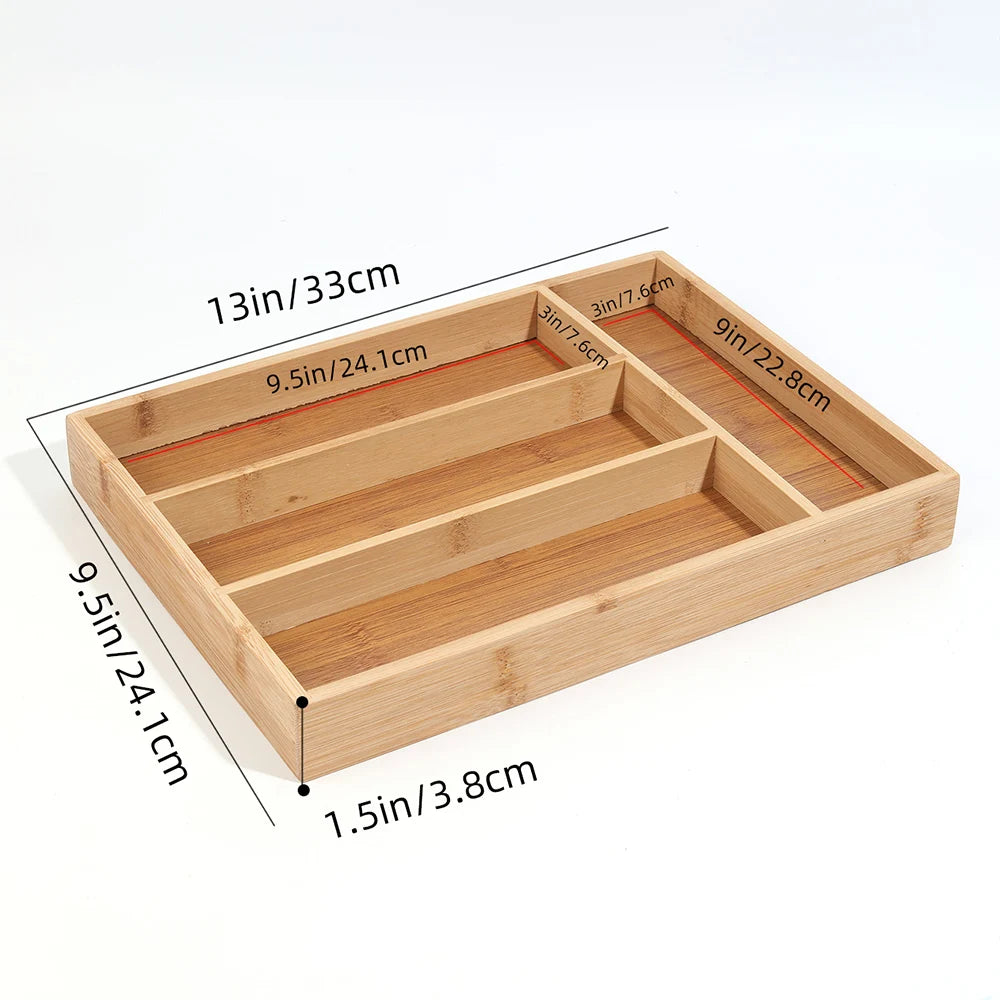 Organisateur de tiroir à couverts en bambou extensible