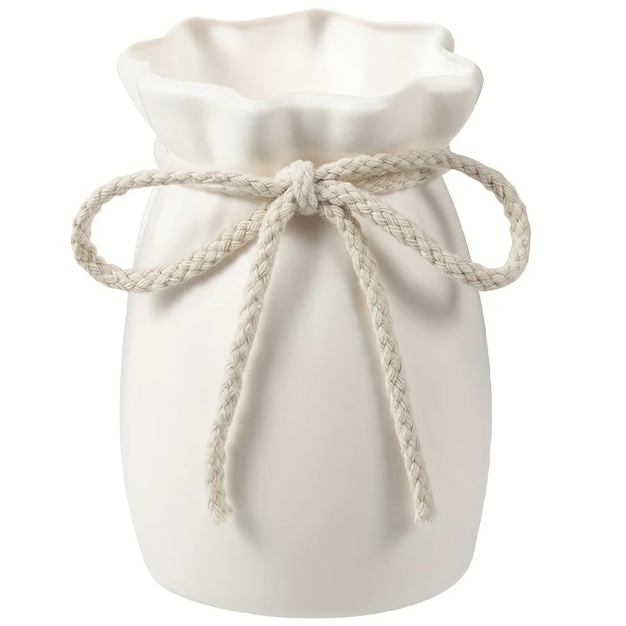 Vase décoratif en plastique bohème avec corde effet céramique