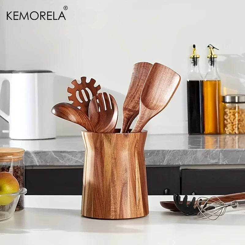 Porte-Ustensiles Rotatif en Bois 360° – Organisateur de Cuisine Élégant