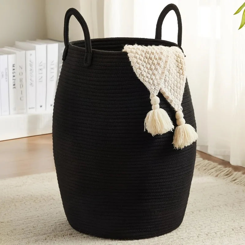 Grand panier de rangement en coton tressé – Style bohème