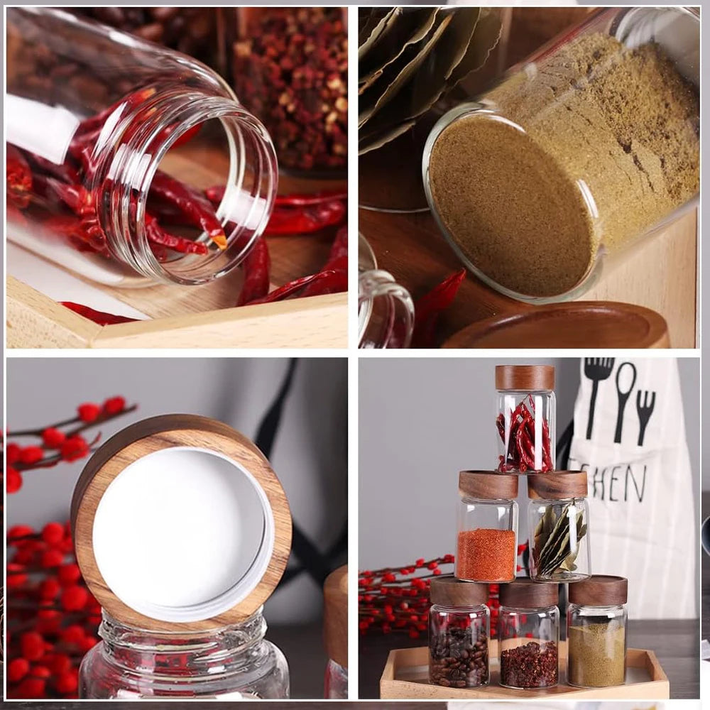 Lot de Bocaux Hermétiques en Verre avec Couvercle en Bois