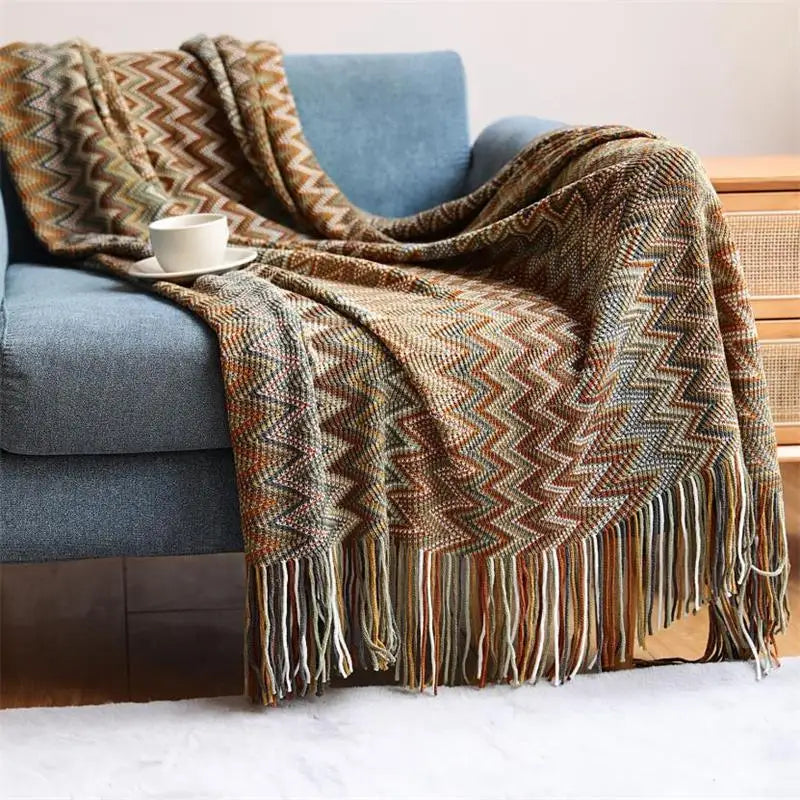 Plaid bohème tricoté à franges