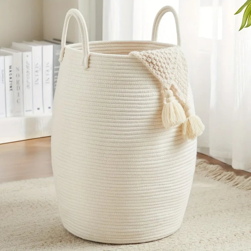 Grand panier de rangement en coton tressé – Style bohème