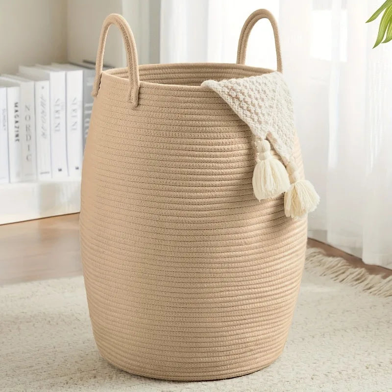 Grand panier de rangement en coton tressé – Style bohème