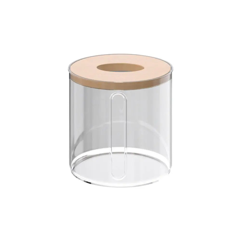 Boîte à Mouchoirs Ronde Transparente avec Couvercle en Bois – Design Moderne