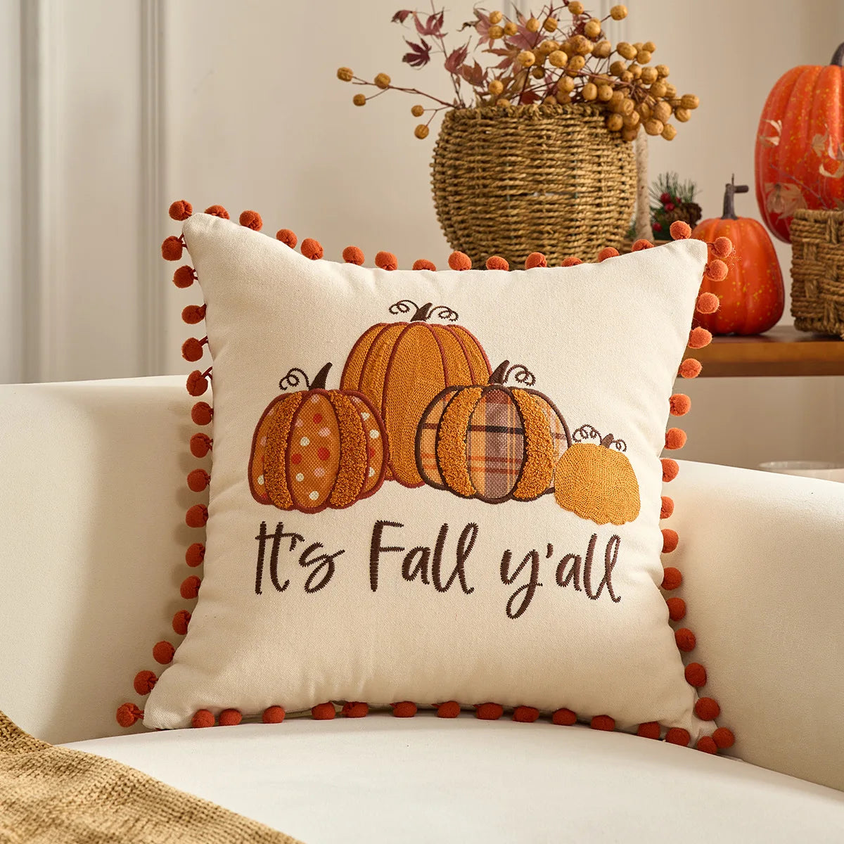Housse de Coussin Citrouille – Collection Automne 🍂🎃