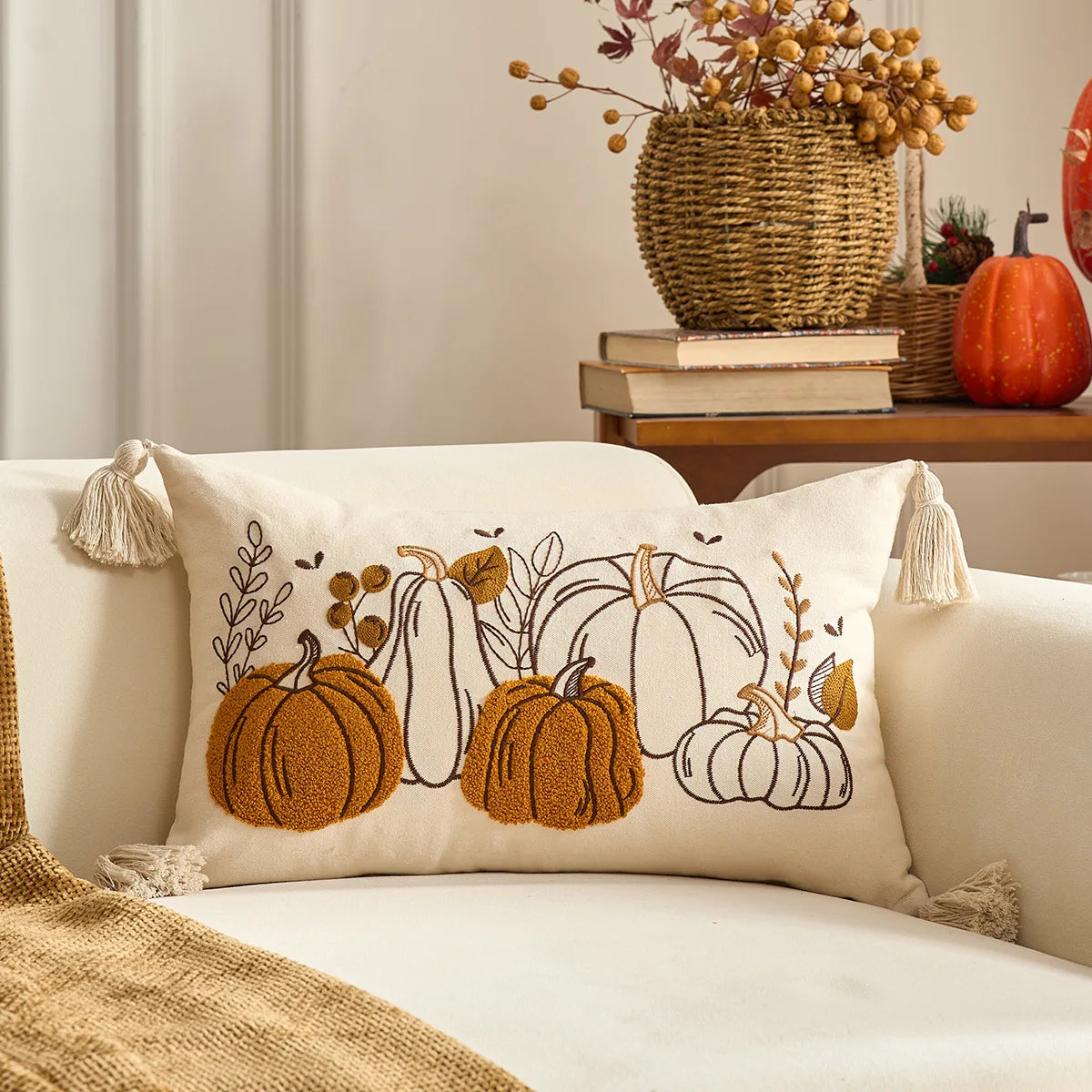 Housse de Coussin Citrouille – Collection Automne 🍂🎃